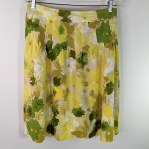 Dana Buchman Floral Yellow Green White Linen Skirt 10 Watercolor